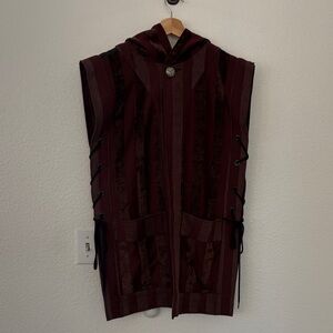 Ren Faire Striped Burgundy Hooded Vest